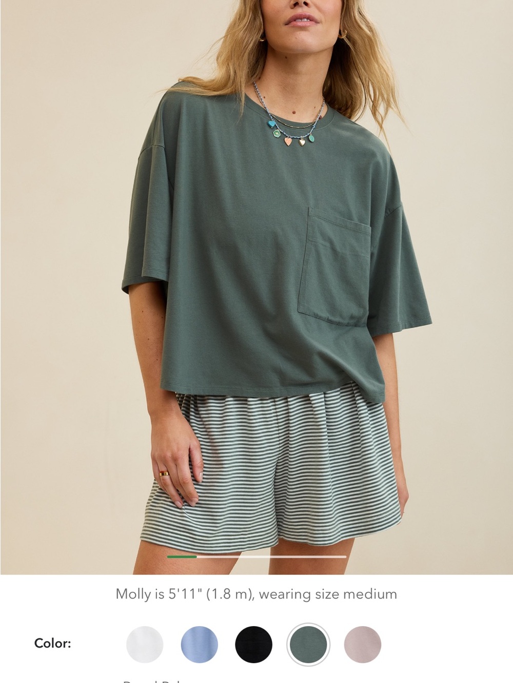 Green tee with pocket-royal palm color